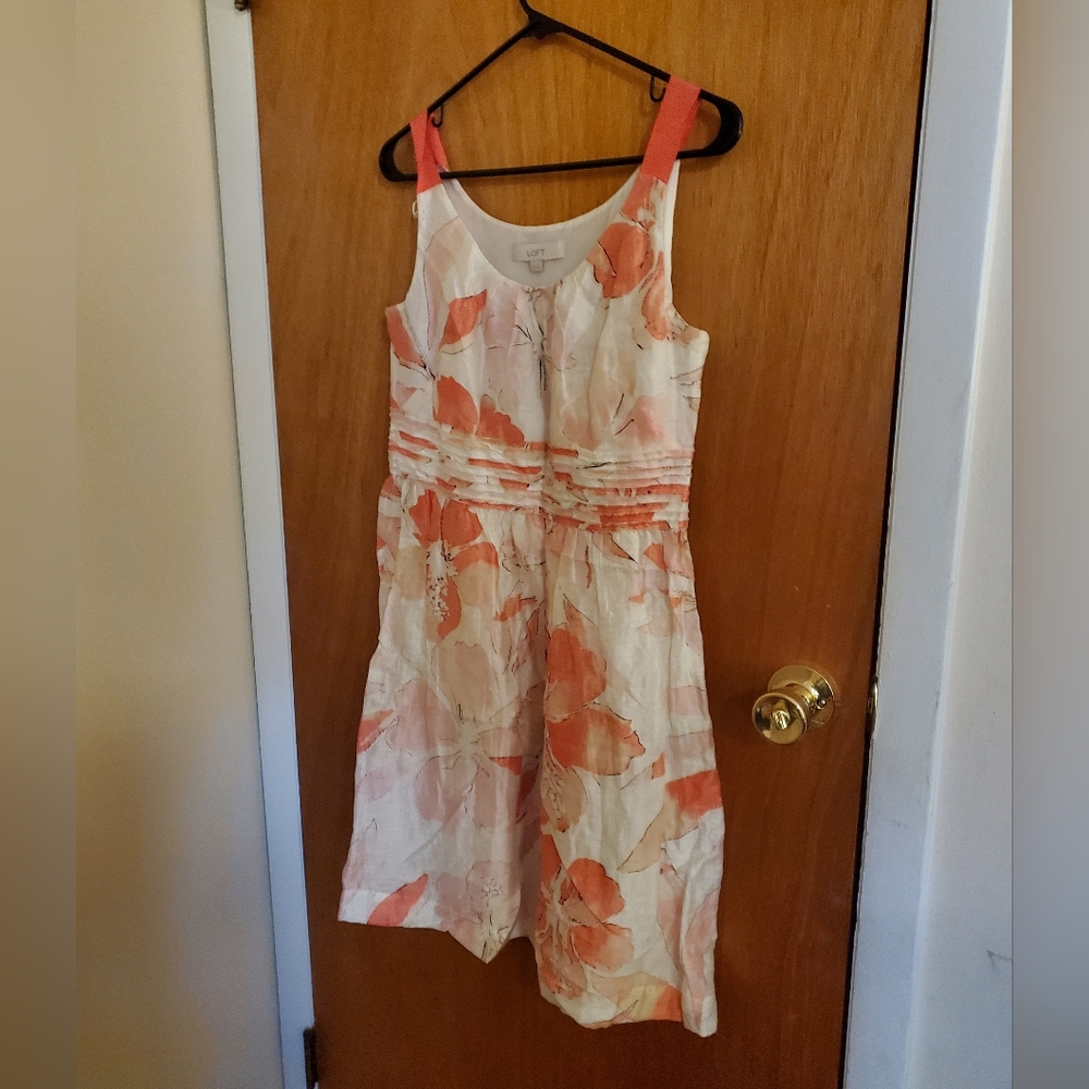 The Loft Coral and Cream Floral Dress size 10.
